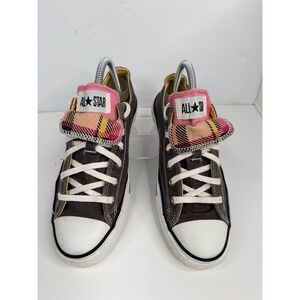Converse Double Tongue Low Top Womens 9 Brown Pink Plaid All Star Sneakers